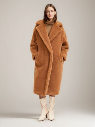 Teddy Coat Lapel Longline Faux Fur Yttertøy For Dame