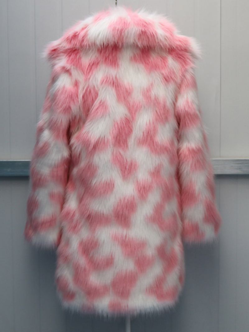 To-en Fuzzy Coat Lapel Langermet Faux Fur For Dame - Rosa