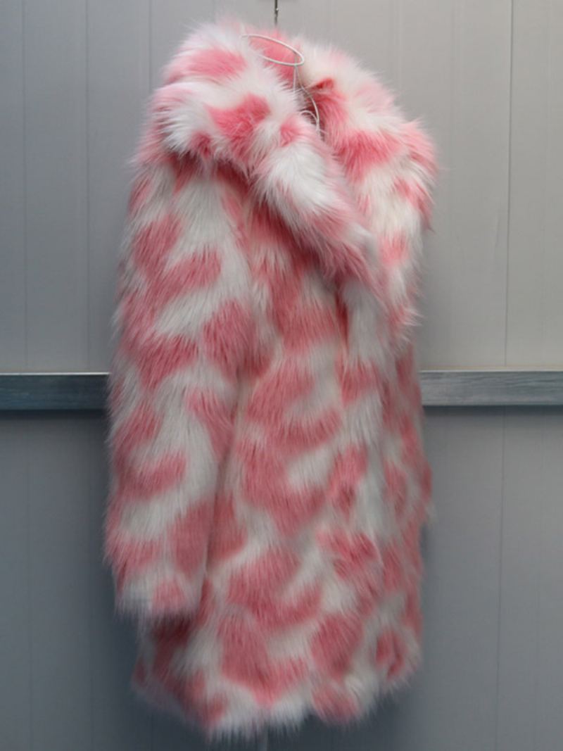 To-en Fuzzy Coat Lapel Langermet Faux Fur For Dame - Rosa