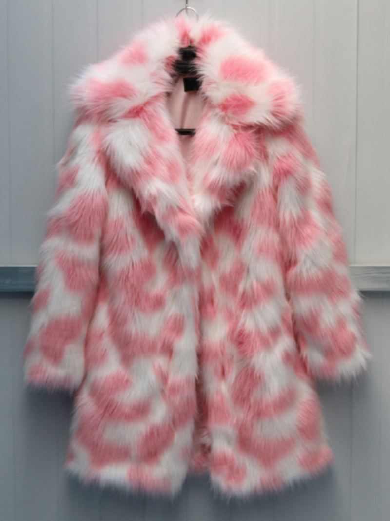 To-en Fuzzy Coat Lapel Langermet Faux Fur For Dame - Rosa