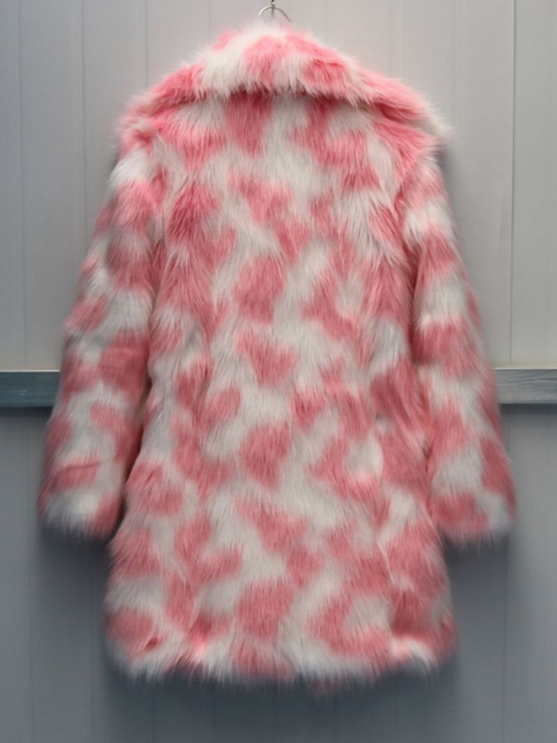 To-en Fuzzy Coat Lapel Langermet Faux Fur For Dame - Rosa