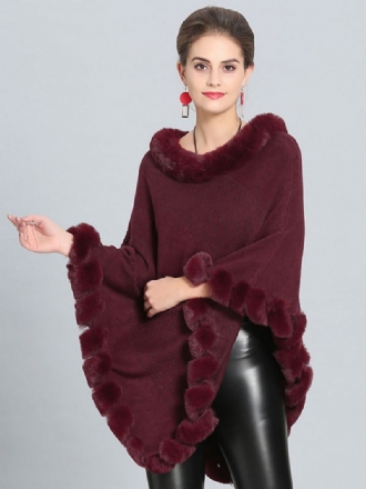 Burgund Poncho Pels Hem Cape Spring Yttertøy For Dame