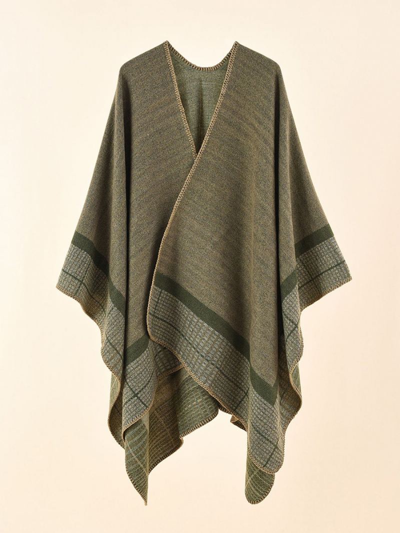 Dame Olive Cape Plaid Vår Sommer Høst Vinter Poncho