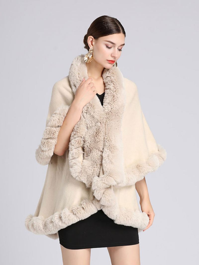 Dame Poncho Faux Fur Krage Cape Spring Yttertøy - Beige