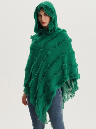 Dame Poncho Hette Grønn Oversized Fringe Cape