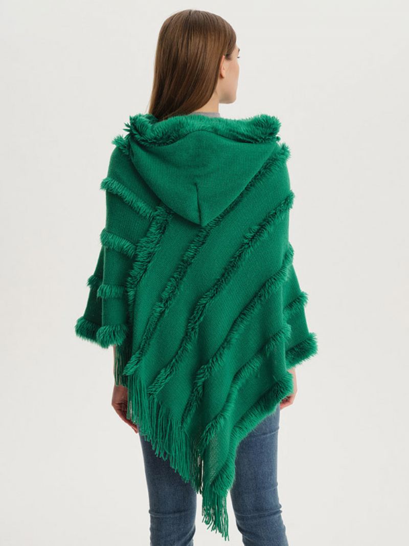 Dame Poncho Hette Grønn Oversized Fringe Cape - Grønn