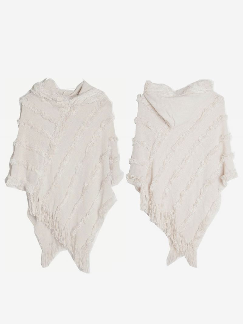 Dame Poncho Hette Grønn Oversized Fringe Cape - Beige