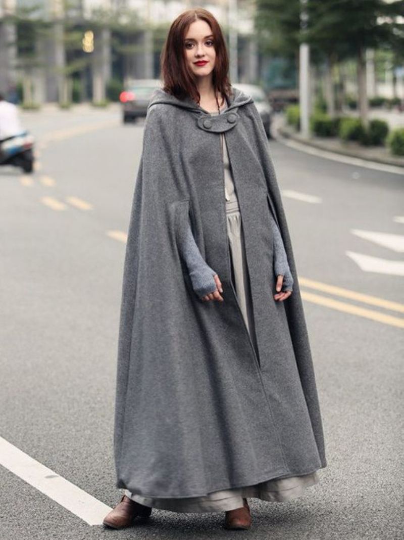 Dame Poncho Hette Hunter Green Oversized Cape - Grå