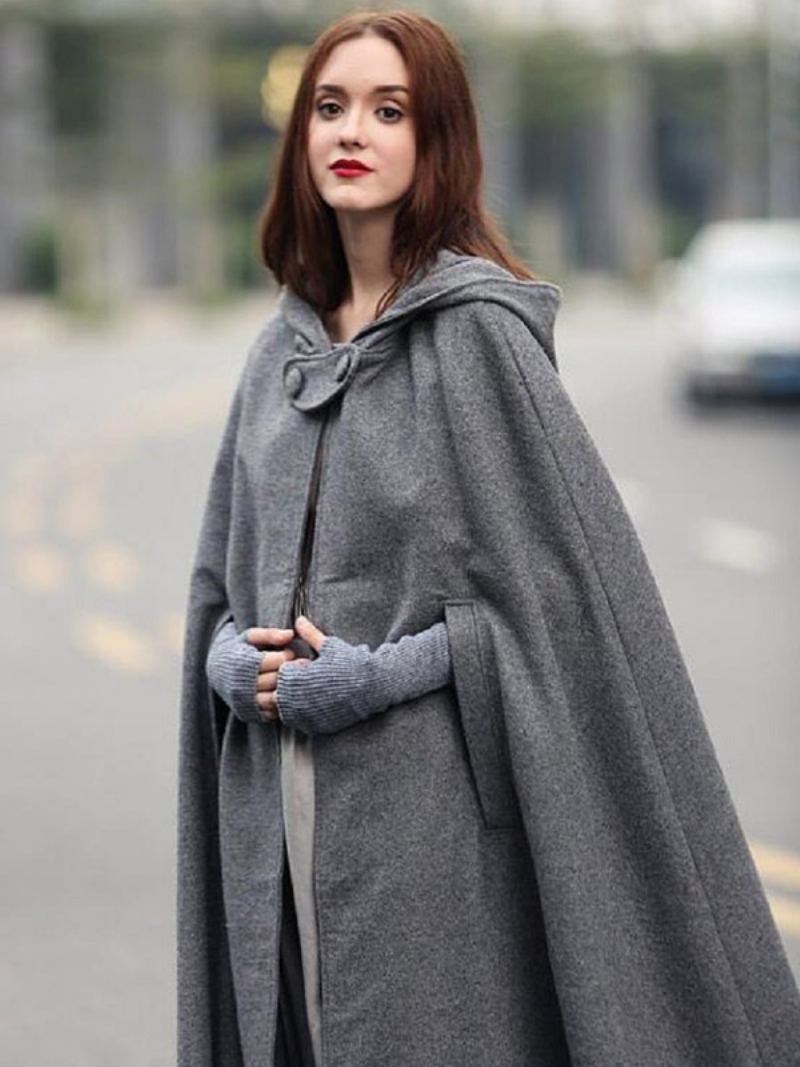 Dame Poncho Hette Hunter Green Oversized Cape - Grå