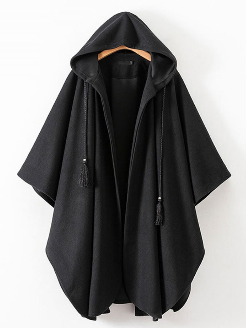 Dame Poncho Hette Svart Oversized Dusker Cape