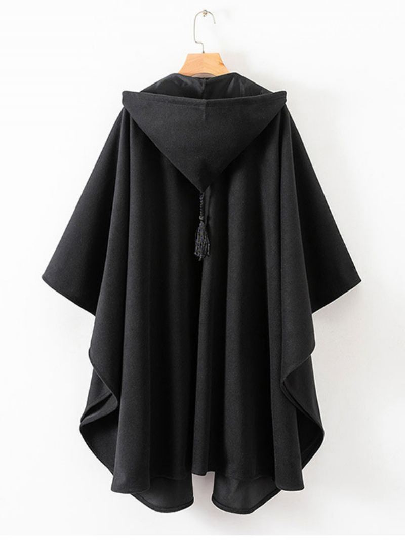 Dame Poncho Hette Svart Oversized Dusker Cape - Svart