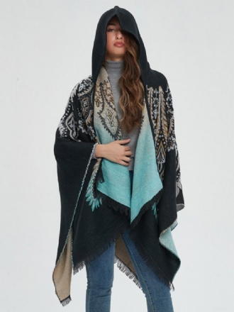 Dame Poncho Trykt Hette Rød Oversized Fringe Cape