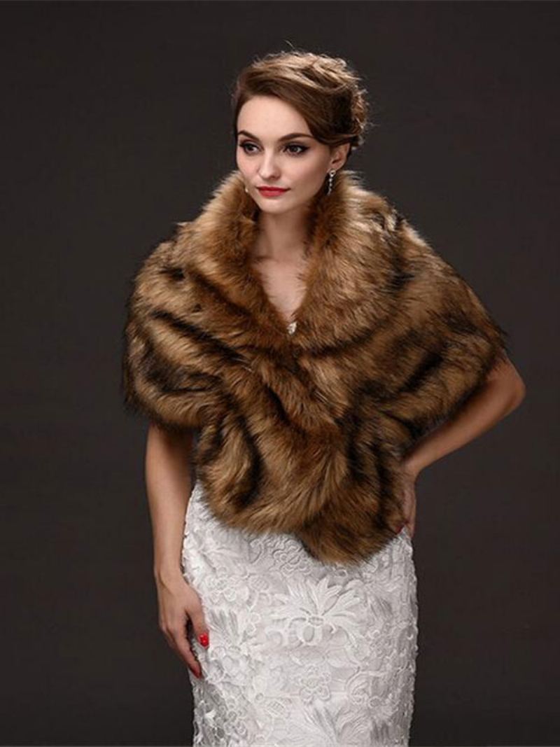 Faux Fur Wrap Dame Sjal Bryllups Wraps - Tan