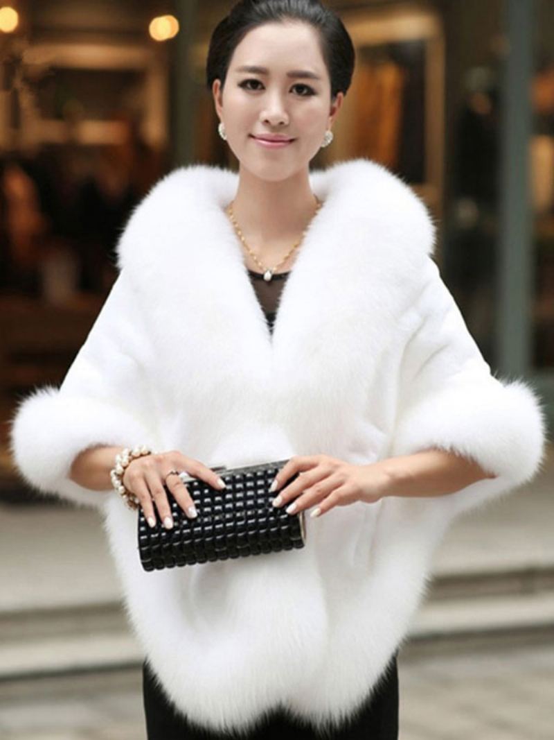 Faux Fur Wrap Sjal White Poncho Vinterkappe For Kvinner Kapp