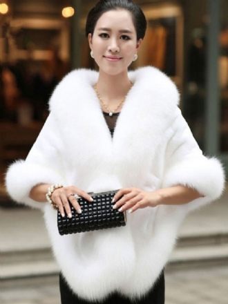 Faux Fur Wrap Sjal White Poncho Vinterkappe For Kvinner Kapp