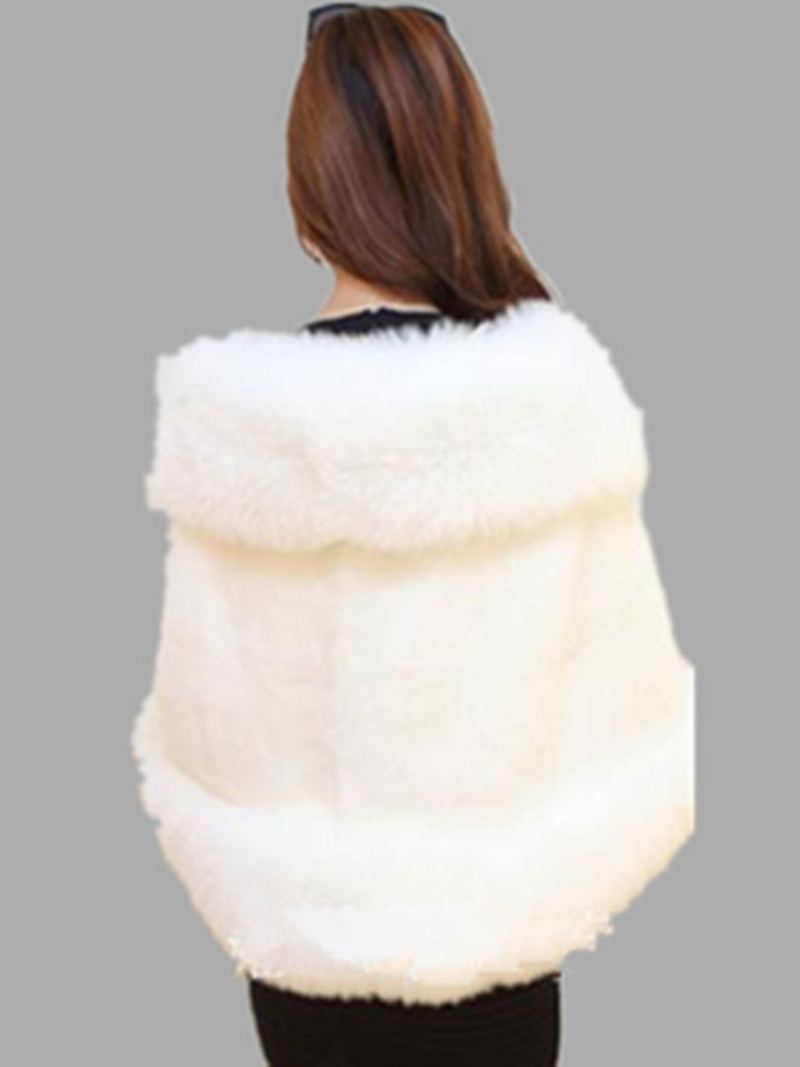 Faux Fur Wrap Sjal White Poncho Vinterkappe For Kvinner Kapp - Hvit