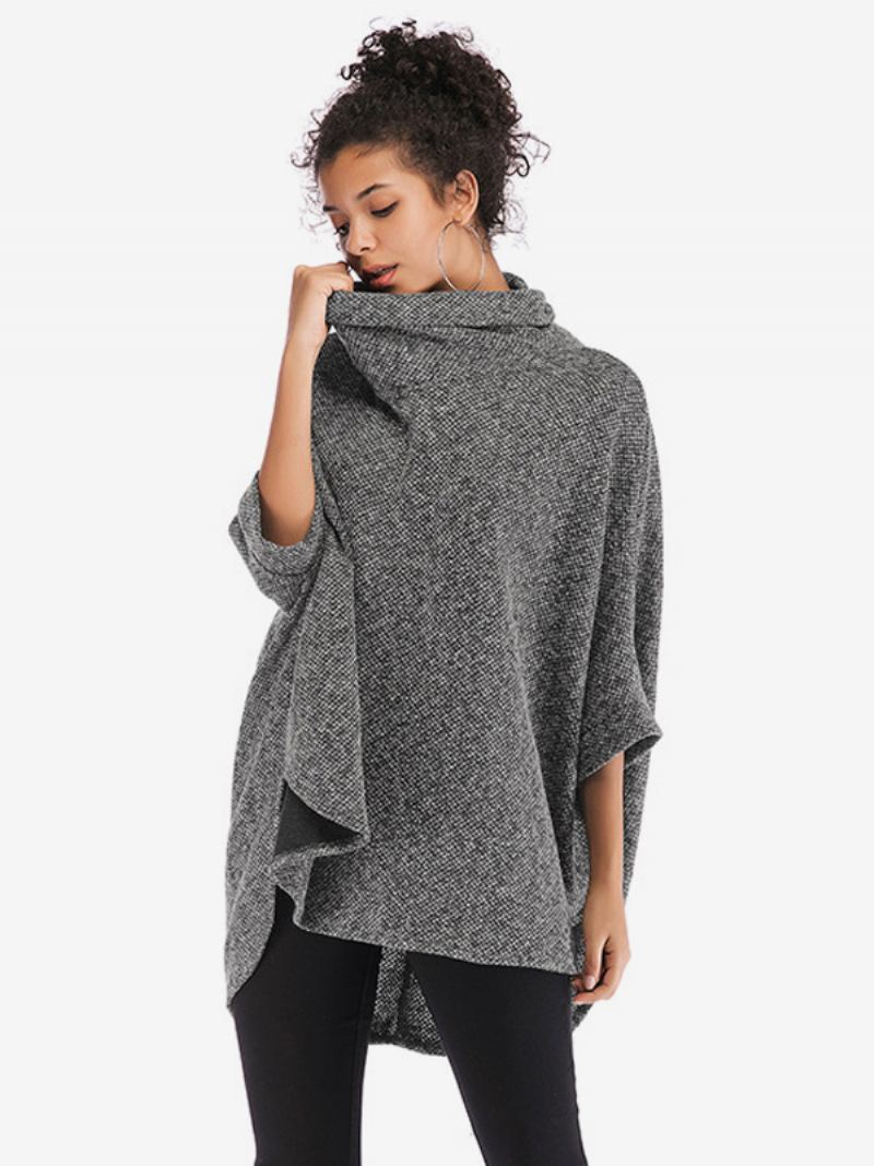 Halve Ermer For Kvinner Kapp Høy Krage Oversized Casual Elegant Poncho