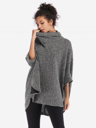 Halve Ermer For Kvinner Kapp Høy Krage Oversized Casual Elegant Poncho