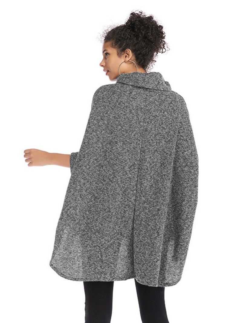 Halve Ermer For Kvinner Kapp Høy Krage Oversized Casual Elegant Poncho - Lysegrå