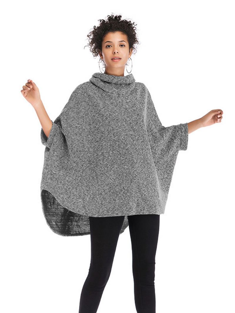 Halve Ermer For Kvinner Kapp Høy Krage Oversized Casual Elegant Poncho - Lysegrå