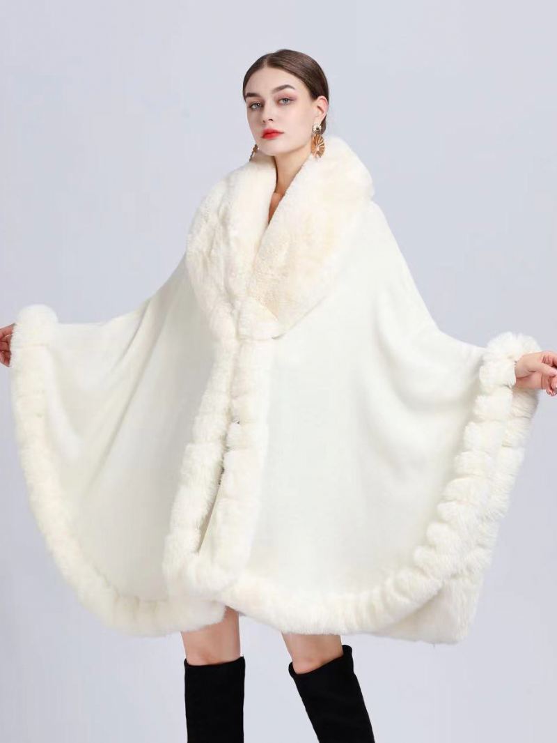 Kappe Faux Fur Bride Wraps Poncho Coat For Kvinner