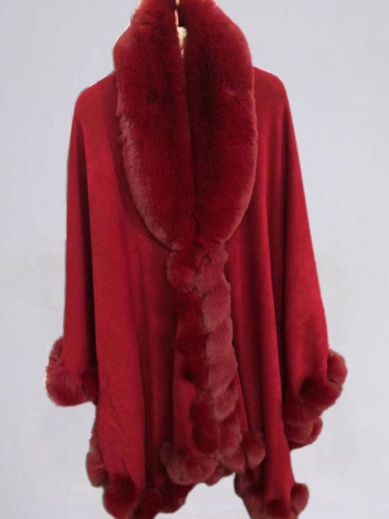 Kappe Faux Fur Bride Wraps Poncho Coat For Kvinner - Burgunder