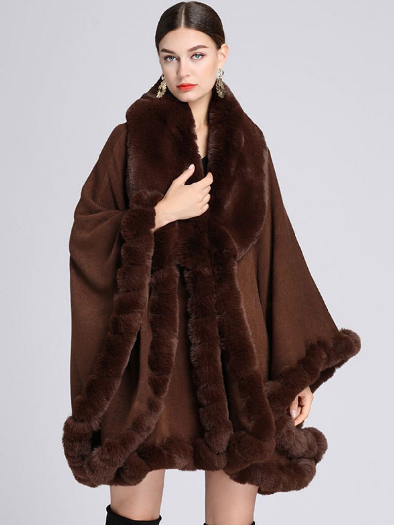 Kappe Faux Fur Bride Wraps Poncho Coat For Kvinner - Kaffebrun