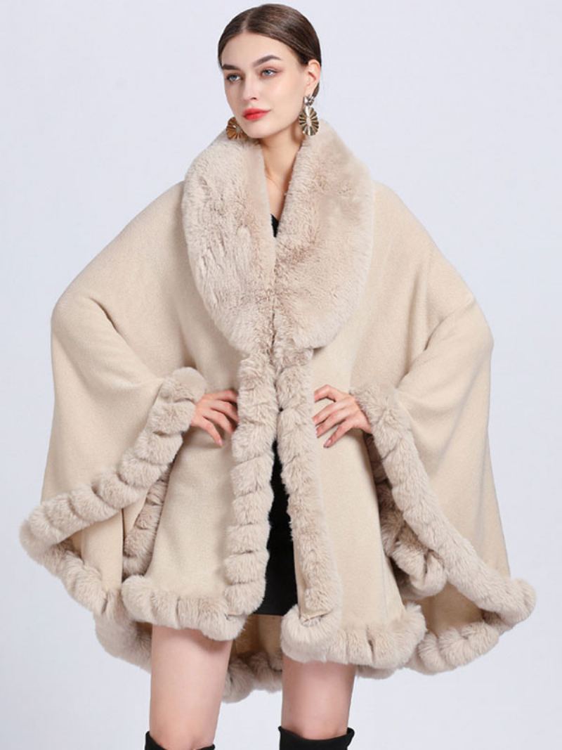 Kappe Faux Fur Bride Wraps Poncho Coat For Kvinner - Beige