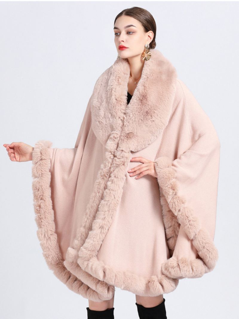 Kappe Faux Fur Bride Wraps Poncho Coat For Kvinner - Rosa