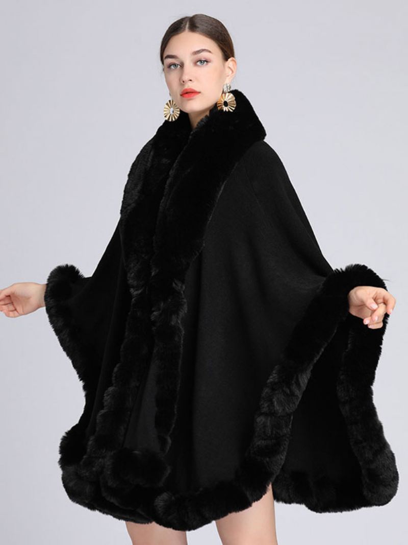 Kappe Faux Fur Bride Wraps Poncho Coat For Kvinner - Svart