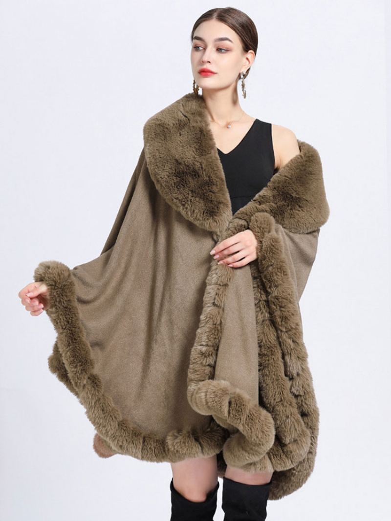 Kappe Faux Fur Bride Wraps Poncho Coat For Kvinner - Khaki