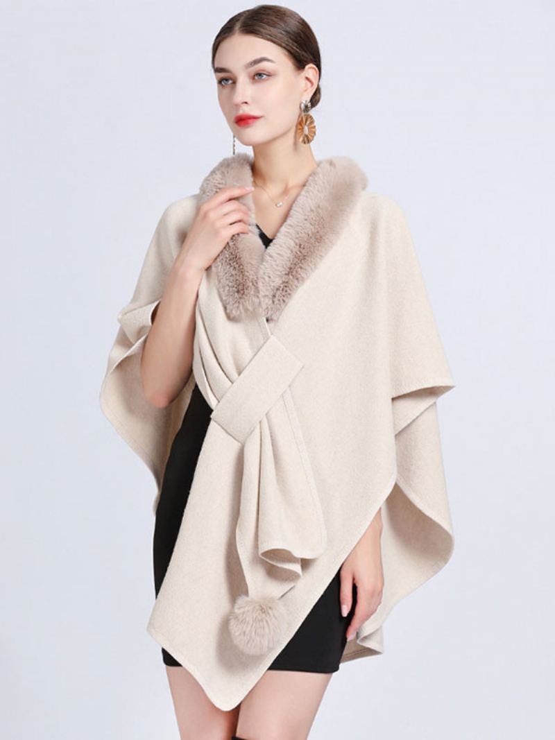 Kappe Kapp Faux Fur Sjal Wraps Høst Yttertøy For Dame - Beige