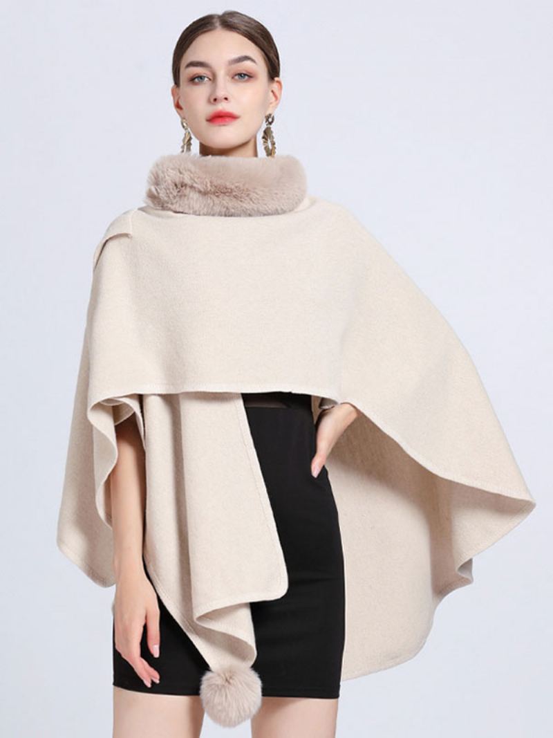 Kappe Kapp Faux Fur Sjal Wraps Høst Yttertøy For Dame - Beige