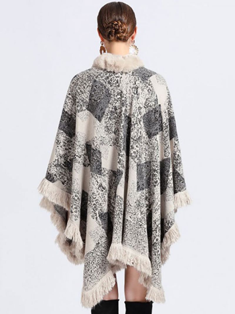 Kappe Kapp Faux Fur Wraps Sjal Spring Poncho Coat For Dame - Beige