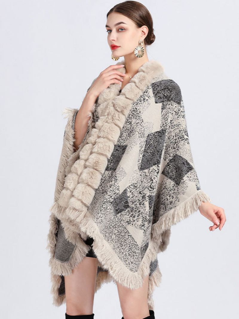 Kappe Kapp Faux Fur Wraps Sjal Spring Poncho Coat For Dame - Beige