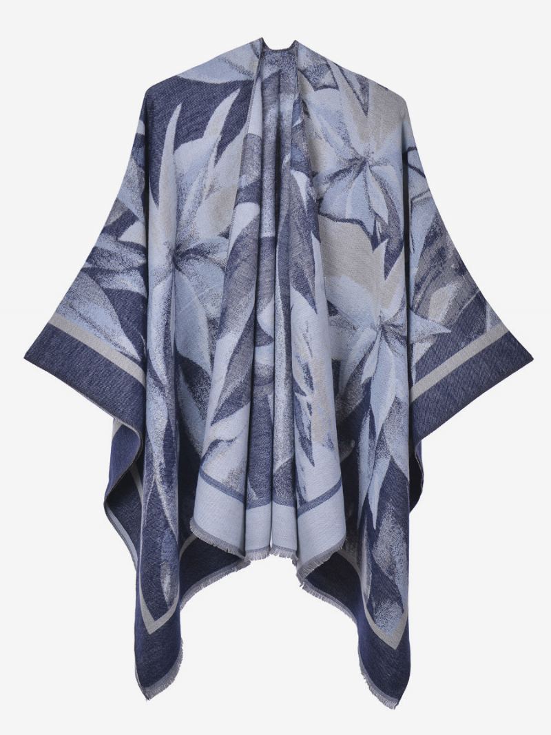 Kvinner Cape Classic Floral Printed Oversized Casual Daily Poncho - Mørk Navy