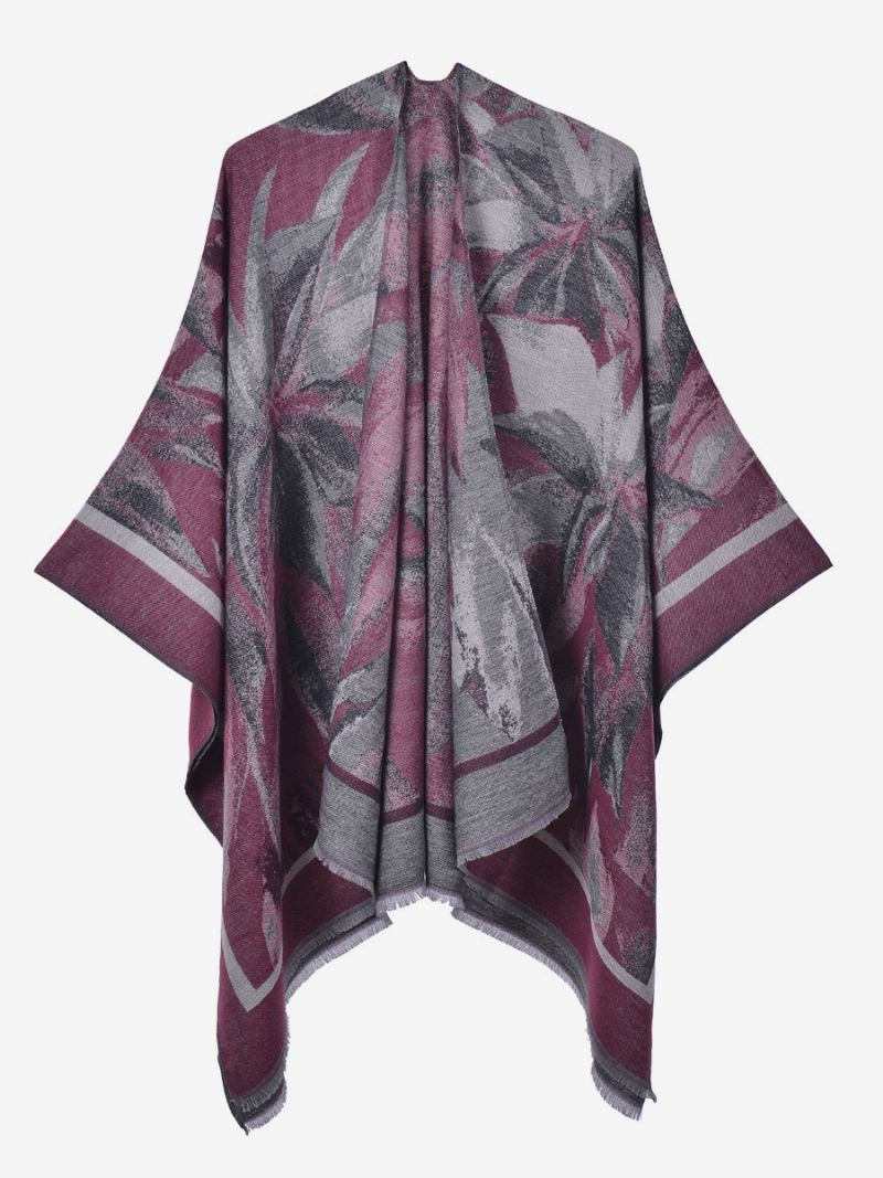 Kvinner Cape Classic Floral Printed Oversized Casual Daily Poncho - Burgunder