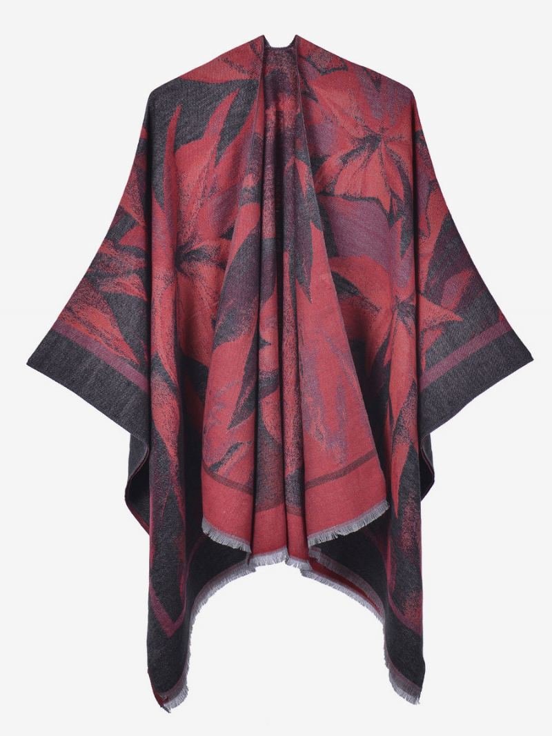 Kvinner Cape Classic Floral Printed Oversized Casual Daily Poncho - Sort Rød