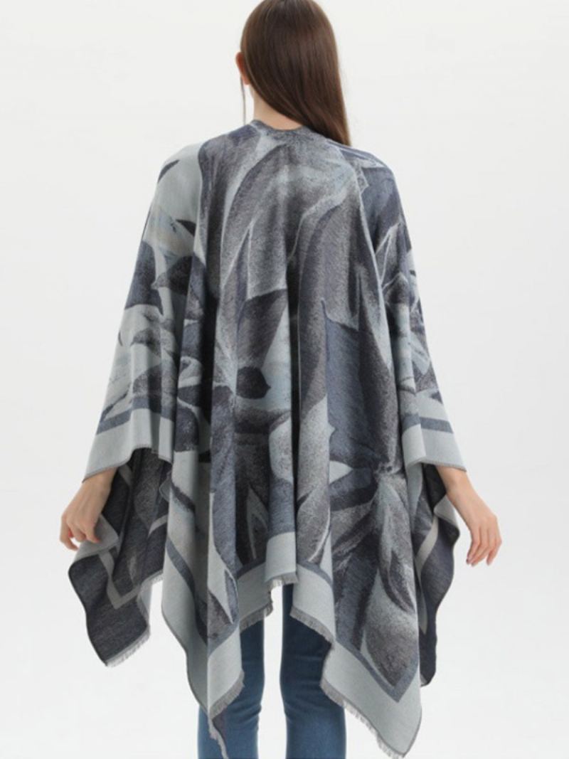 Kvinner Cape Classic Floral Printed Oversized Casual Daily Poncho - Sort