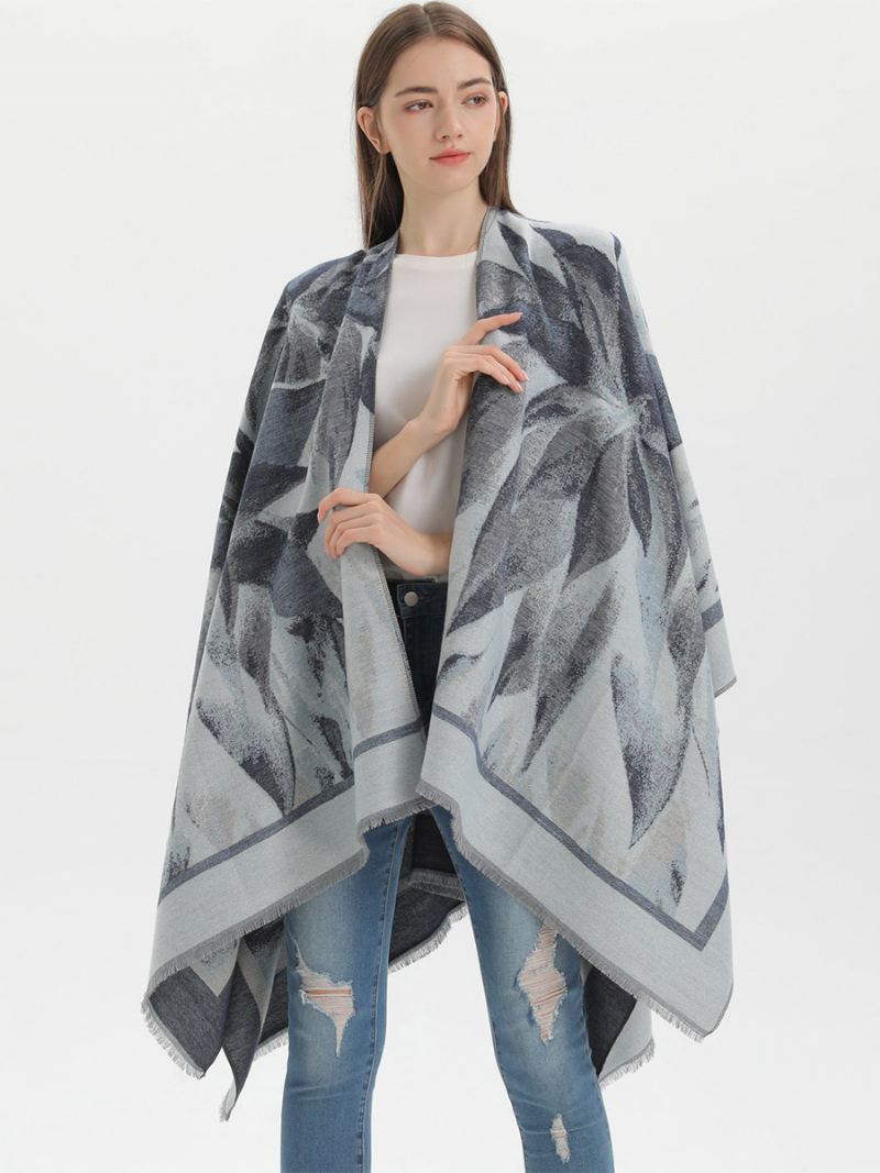 Kvinner Cape Classic Floral Printed Oversized Casual Daily Poncho - Sort