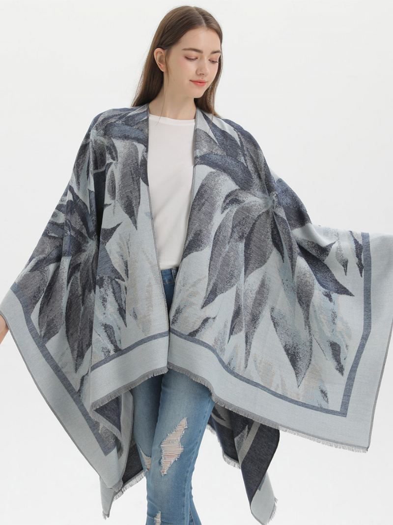 Kvinner Cape Classic Floral Printed Oversized Casual Daily Poncho - Sort