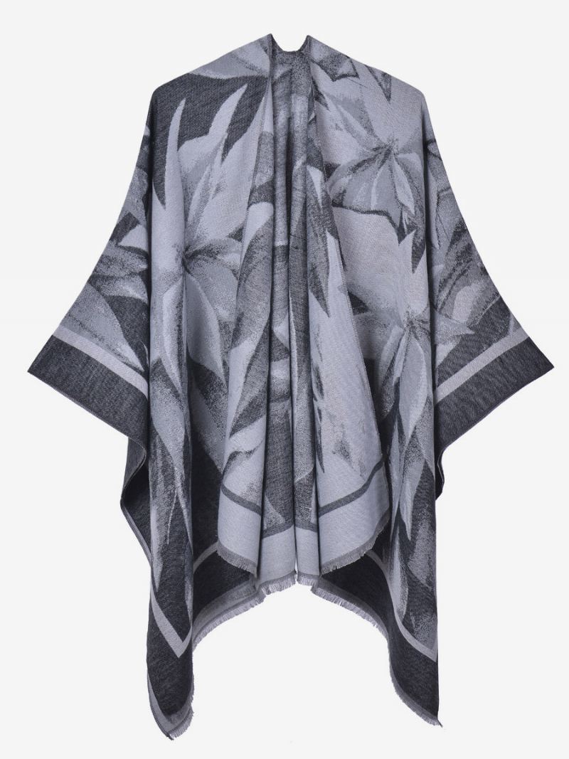 Kvinner Cape Classic Floral Printed Oversized Casual Daily Poncho - Sort