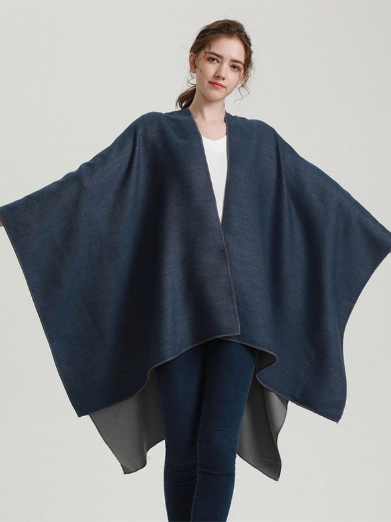 Kvinner Cape Color Block Overdimensjonert Daglig Casual Høst Vinter Poncho - Mørk Navy