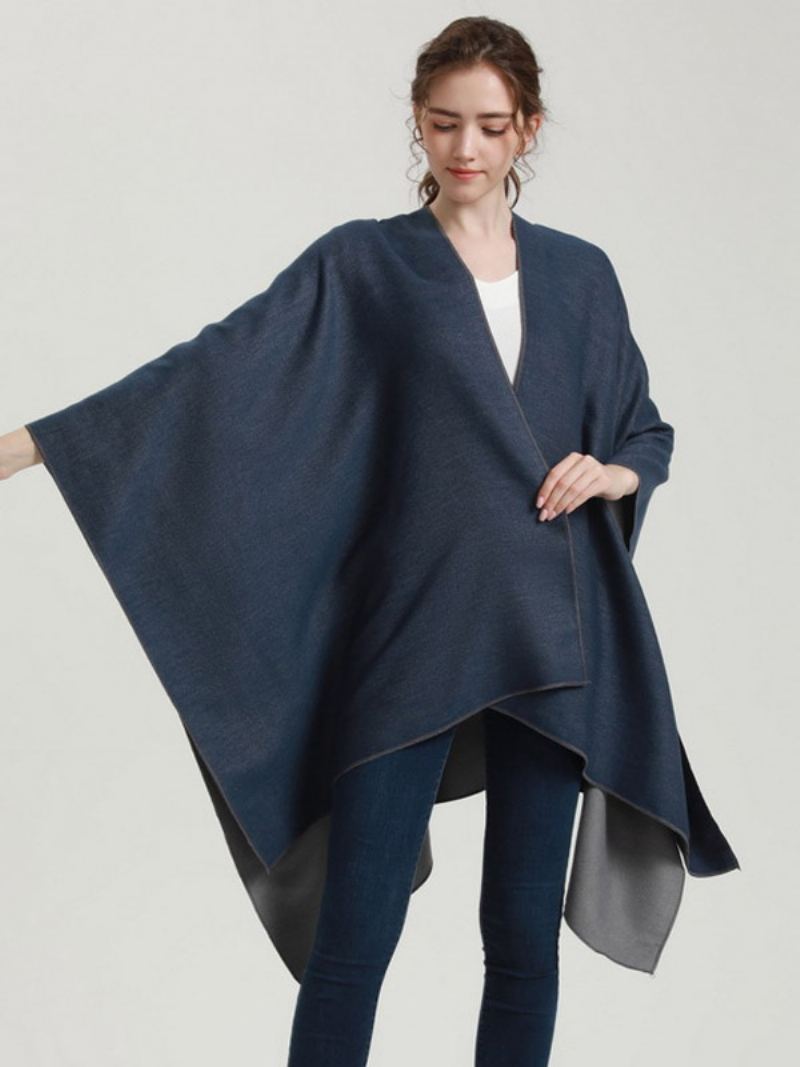 Kvinner Cape Color Block Overdimensjonert Daglig Casual Høst Vinter Poncho - Mørk Navy