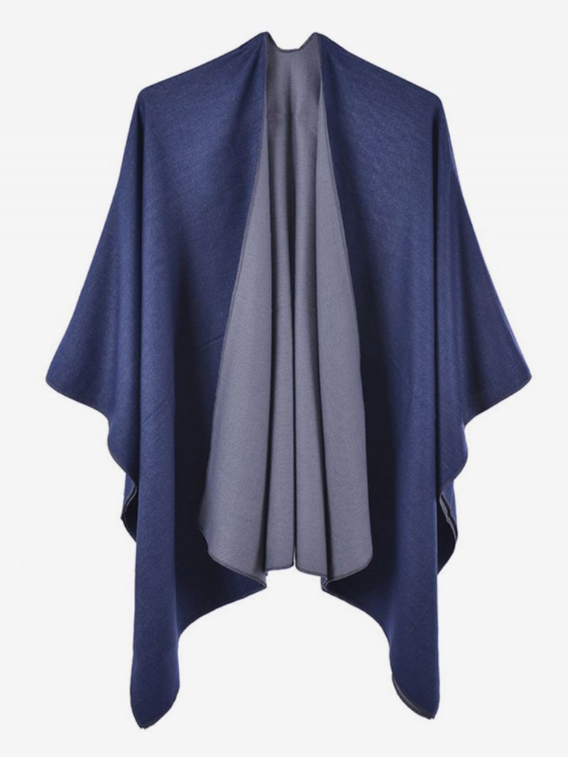 Kvinner Cape Color Block Overdimensjonert Daglig Casual Høst Vinter Poncho - Mørk Navy