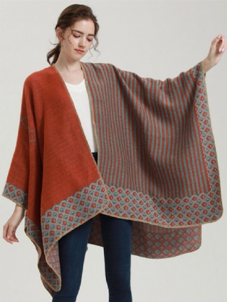 Kvinner Cape Geometric Color Block Daglig Casual Høst Vinter Poncho