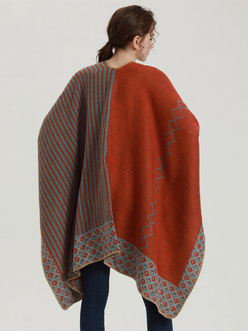 Kvinner Cape Geometric Color Block Daglig Casual Høst Vinter Poncho - Oransje