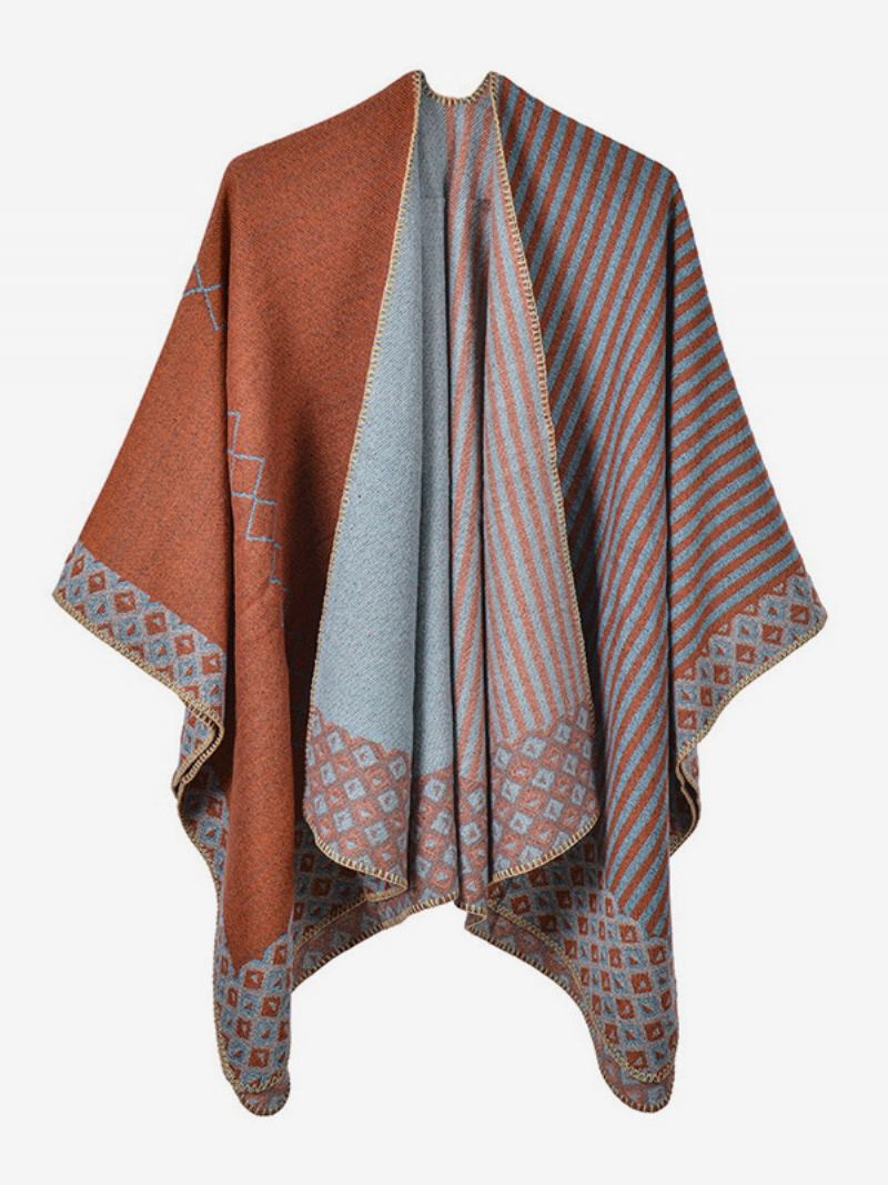 Kvinner Cape Geometric Color Block Daglig Casual Høst Vinter Poncho - Oransje