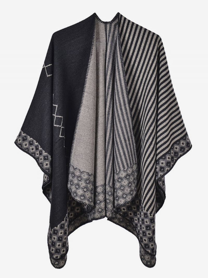 Kvinner Cape Geometric Color Block Daglig Casual Høst Vinter Poncho - Sort