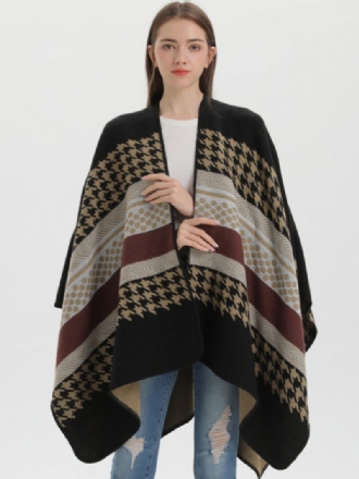 Kvinner Cape Plaid Color Block Daglig Casual Høst Vinter Poncho